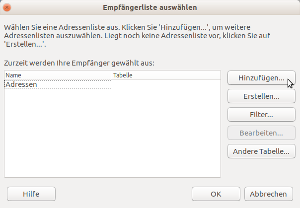 Empfängerliste Hinzufügen