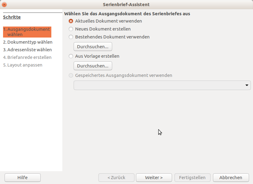 Serienbrief Assistent Ausgangsdokument