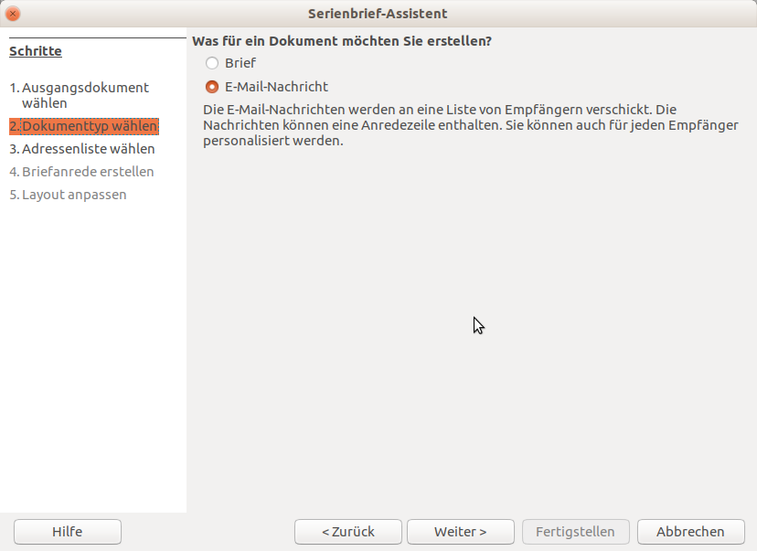 Serienbrief Assistent Dokumenttyp