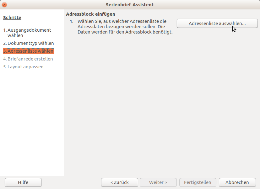 Serienbrief Assistent Adressenliste